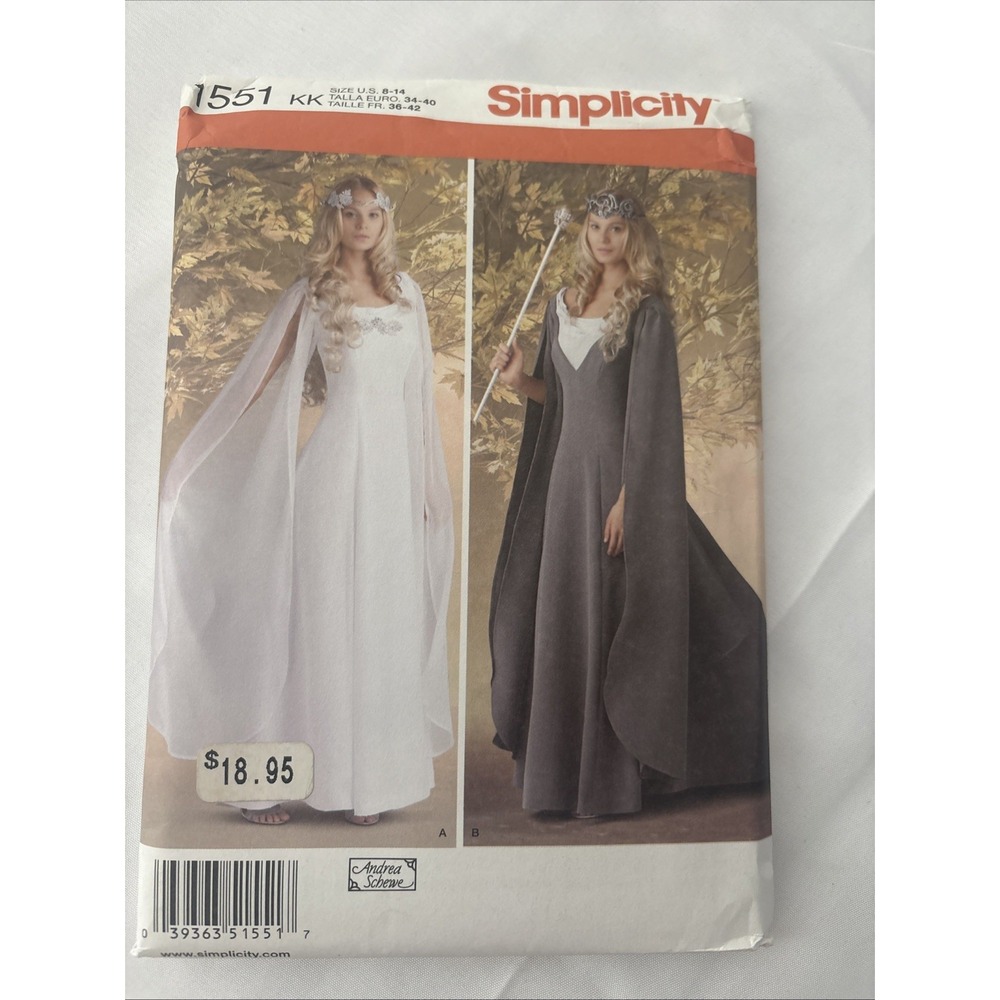 Simplicity 1551 Costume Pattern Medieval Dress Renaissance Sizes 8 10 12 14 FF